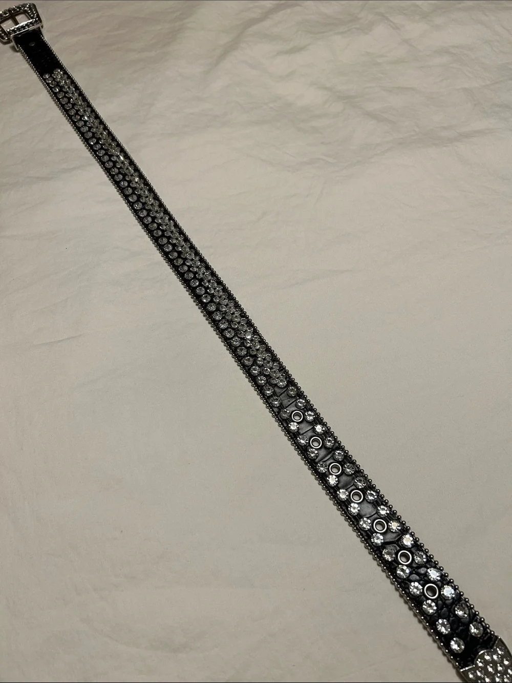 Women's Black Crystal-Studded Leather Belt - Sparkling Accent